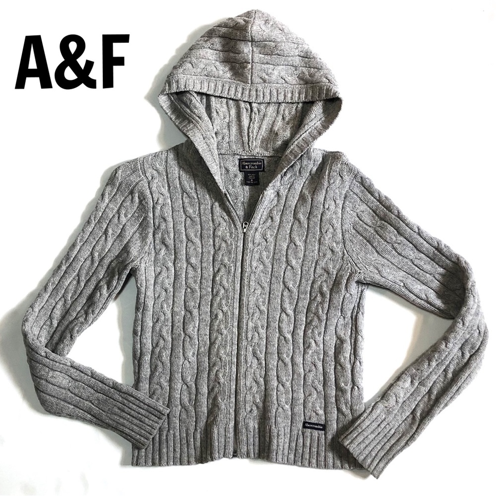 A&F Hooded Zip-Up Sweater Grey M